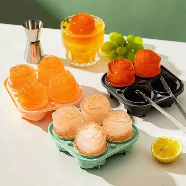 3D Rose Ice Molds 25 Inch Large Cube Trays Make 4 Giant Cute Flower Shape Silicone Rubber Fun Big Ball Maker 250515