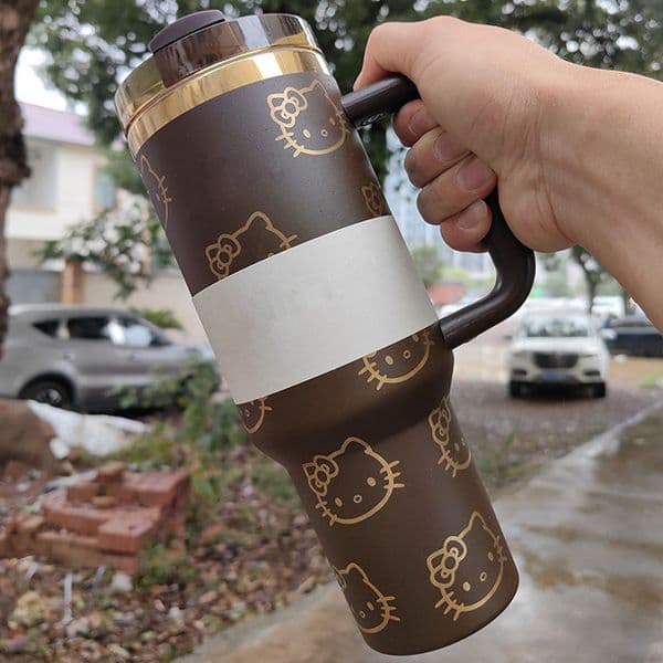 2026 US STOCK 40Oz Designer Car Mugs 304 Stainless Steel Insulated Tumblers Handle And Lids Vacuum Cute Cat Travel Water Drinking Bottles With Bow Topper 0225 F