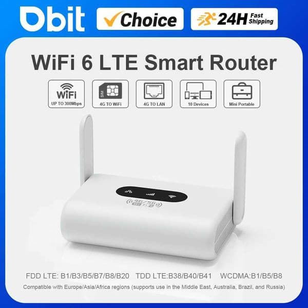 WiFi6 Router 4G LTE Router 300Mbps Modem 4G WiFi Portable Router Compatible with Non-Contract 5G SIM Cards Plug and Play X250516