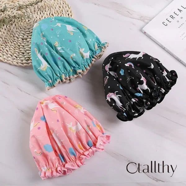 Ctallthy Unicorn Lovely Thick Women Shower Caps Colorful Double Layer Bath Shower Hair Cover Adults Waterproof kitchen hats 250509