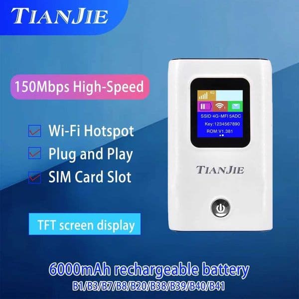 TIANJIE MF905 4G Mobile WiFi Router Mifi With Wifi Hotspot6000mAh Battery Portable Router150Mbps Support Global Band Business X250516