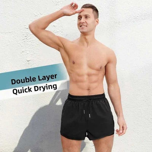 Swimming Shorts Pant Double Layer Anti-Awkward Loose Quick Dry Breathable Mens Gear Beach Trunks Swimming Goggles Zipper PocketXJ250516