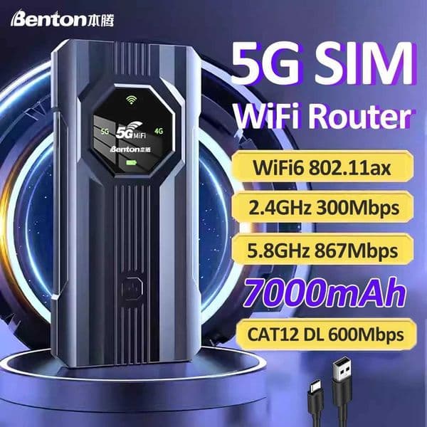 Benton 5G Router 4G 4G+ 5G SIM WiFi Router Dual Band WiFi CAT12 WiFi6 Portable WiFi USB Mobile Router for Travel Car Driving X250516
