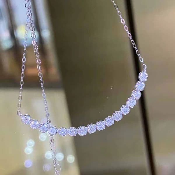 Row Shining Round Moissanite Ladies Necklace Exquisite Women Wedding Sterling Silver Plated Necklaces Designer Jewelry