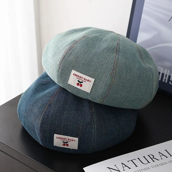 Beret Womens Hat Fashion Cherry Cloth Label Korean Style Washed Denim Cloth Sweet Cute Painter Hat Female Casual 250516BJ