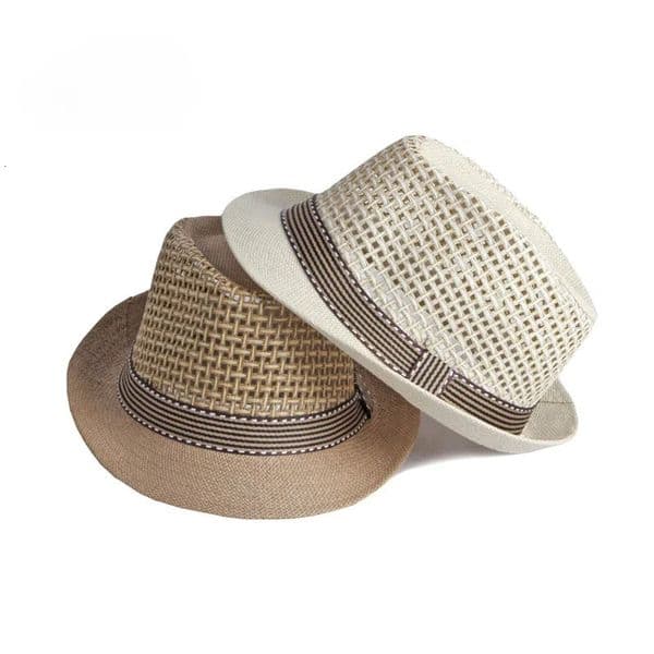 Mens Hats Summer Breathable Straw Small Top Hat Womens Sun Protection Beach Hat British Retro Jazz Cap Mesh Fedora Black Hat 250516