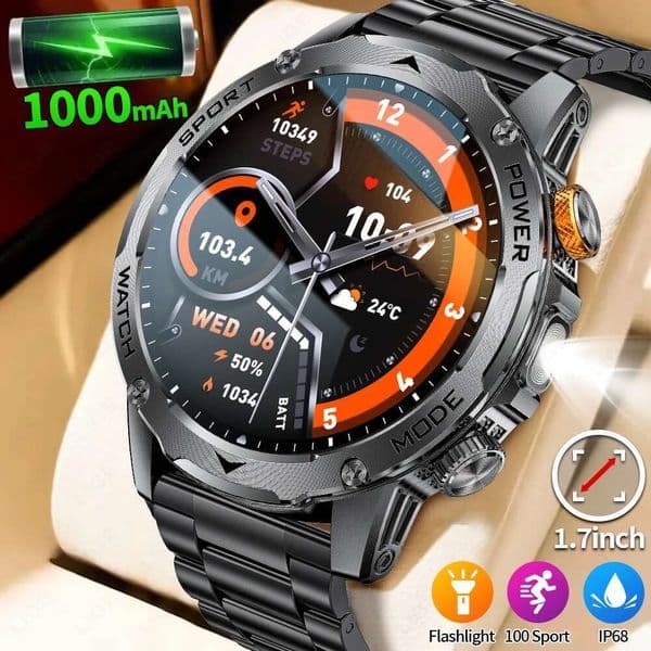 LIGE New 1000mAh Big Battery Smart Watch Men LED Flashlight Bluetooth Call IP68 Waterproof Man Watches 100+Spots Mode Smartwatch