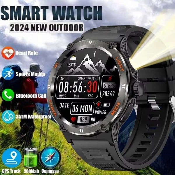 2025 New Military Men 3ATM Bluetooth Call Outdoor Sports Fiess Track 500Mah LED light Smartwatch For IOS Android