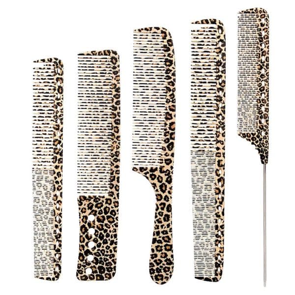 5pcs Sturdy Leopard Print Hair Comb Set with Ergonomic for All Hair Types 250517BJ
