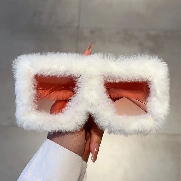 KAMMPT Oversized Plush Sunglasses Y2K Fluffy Square Punk Sun Glasses Trendy Novelty Decor Winter Shades for Christmas Party 250516