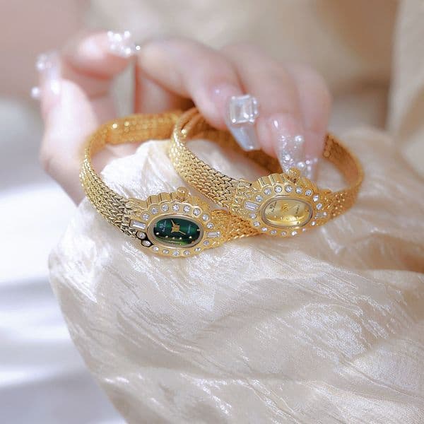 New Fashion Gold Watch Jewelry Wheat Ear TLXT Small Green Watch Flower Women's Wristwatch