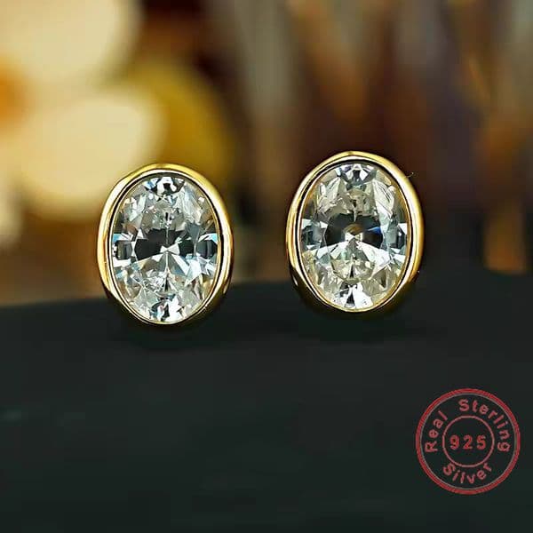 Choucong Brand Classical Jewelry Stud Earrings Genuine 100% 925 Sterling Silver 18k Gold Oval Cut White Moissanite Diamond Women Fashion Wedding Earring Lover Gift