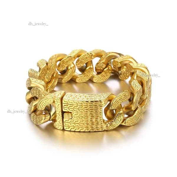 KALEN Men Retro 220mm Stainless Steel Tire Mark Cuban Links Bracelet