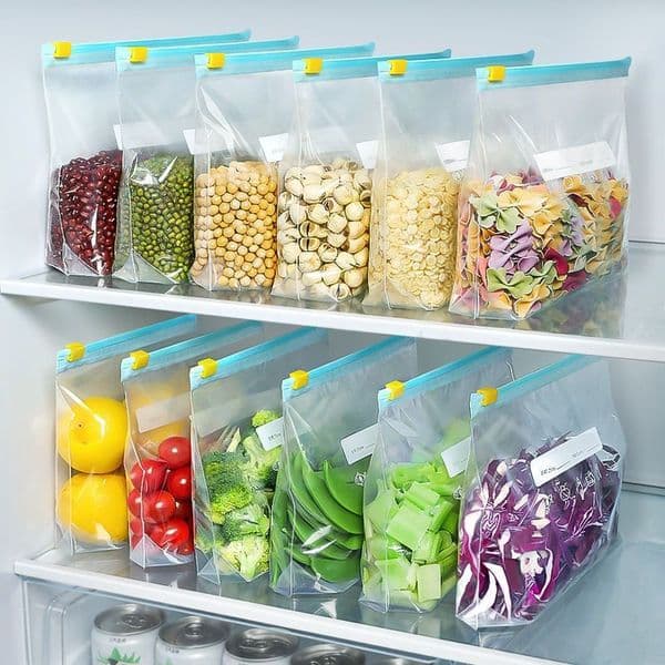 10 Pcs Reusable Food Storage Covers Bags Wrap Plastic Ziplock Household Food Preservation Sealed Zipper Kitchen Moisture-Proof
