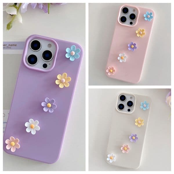 3D Flower Soft TPU Cases For Iphone 17 Air 16 Pro Max 15 Plus 14 13 12 11 Sunflower Colourful Fashion Luxury Silicone Mobile Phone Back Cover Purple Pink White