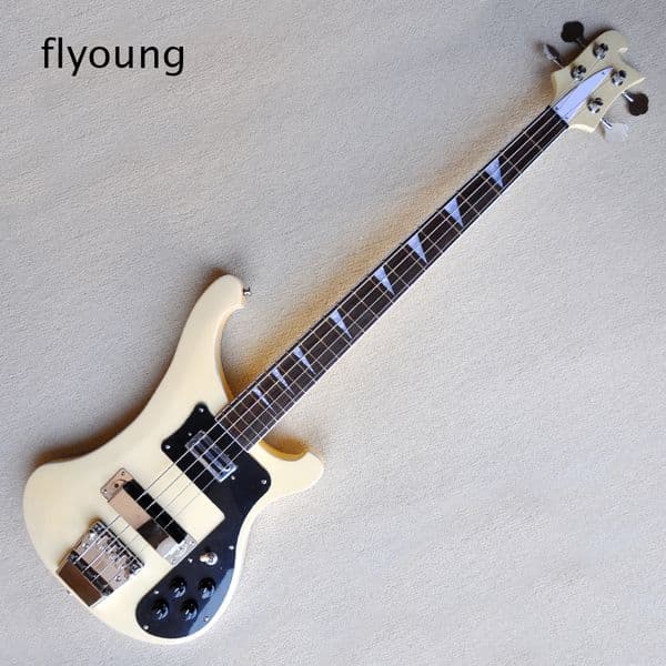 4 Strings Cream Electric Bass Guitar with Black Binding Rosewood Fretboard Black Pickguard Customizable