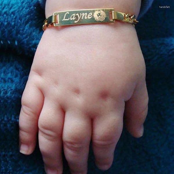 Charm Bracelets Personalize Name Bracelet For Baby Boy Girl Figaro Chain Smooth Bangle Link Gold Tone No Fade Safty Jewelry 12cm To 15cm