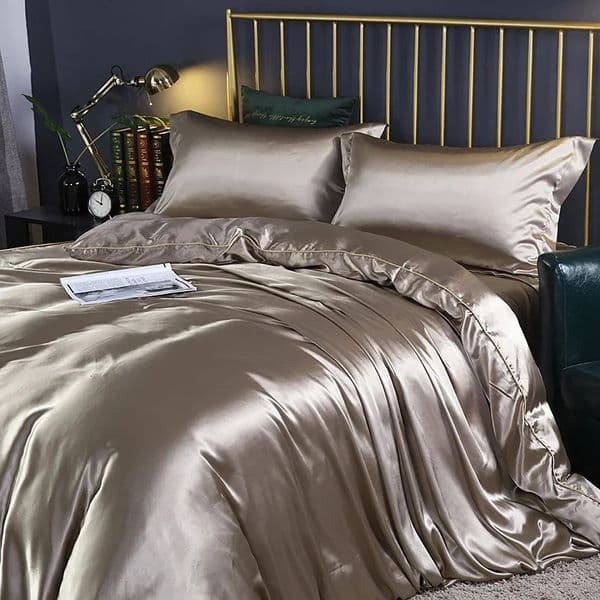 ologne Silk Bedding Set With Duvet Cover Fitted/Flat Bed Sheet Pillowcase Satin Bedsheet Solid Color King Queen Twin Size Free Shipping 1011