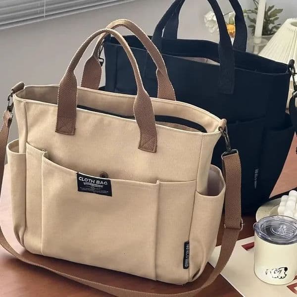 Urban Minimalist Female Student Large Capacity Commuting Horizontal Canvas Single Shoulder Diagonal Cross Portable Tote Bag 250519