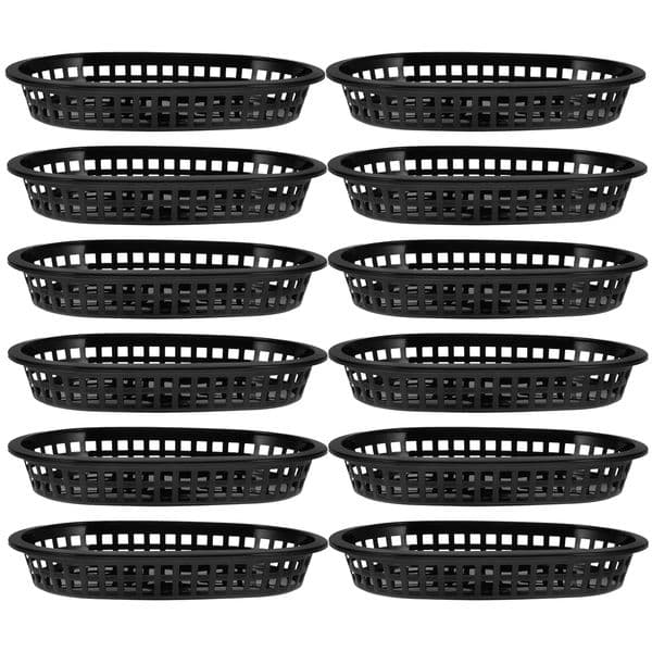 12Pcs Black Food Baskets Plastic Fruit Trays Dessert Plates Snack Trays Kitchen Dinnerware Sets Practical Storage