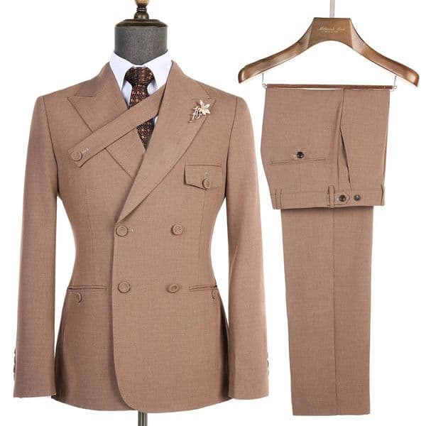 Elegant Suits for Men Brown 2 Pieces Blazer Pants Set High Quality Double BreastedButtons Wedding Party 250516