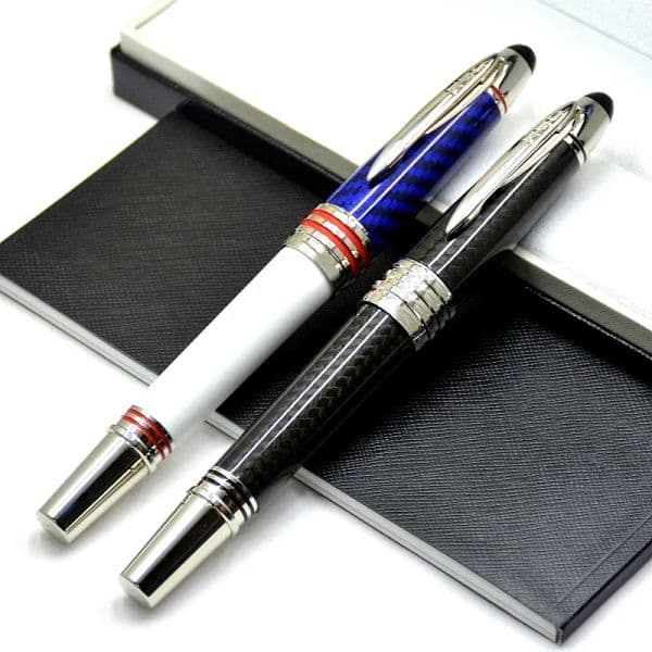 wholesale Promotion High quality John F. Kennedy Black Carbon fiber Rollerball Ballpoint pen Fountain pens Writing office school supplies with JFK Serial Number