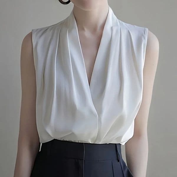 Summer Satin Tank Top Womens Blouses Sleeveless Solid Cross Vneck Casual Korean Elegant Vest Shirts for 250520BJ