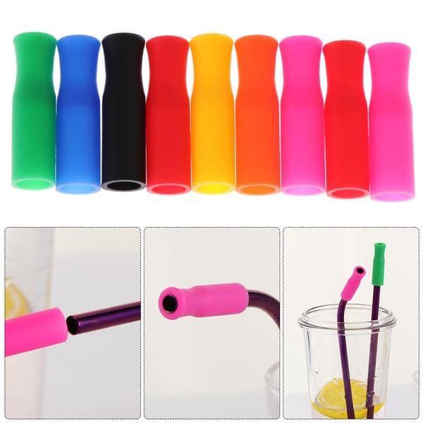 10Pcs 6mm/8mm Caps Silicone Tip Food Grade Bar Stainless Steel Straw Teeth Protector Cover Anti Burn Prevent Scald Straw Sleeve