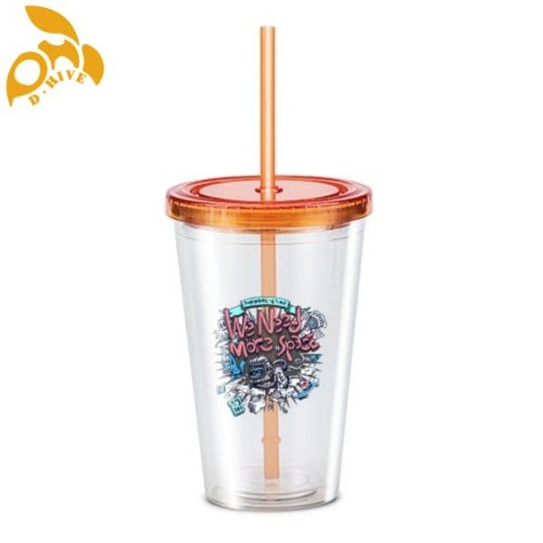 Free Shipping Professional Fashion Customized Water Cu Double-layer plastic cup & crystal sticker Water Bottles 450ML One Size