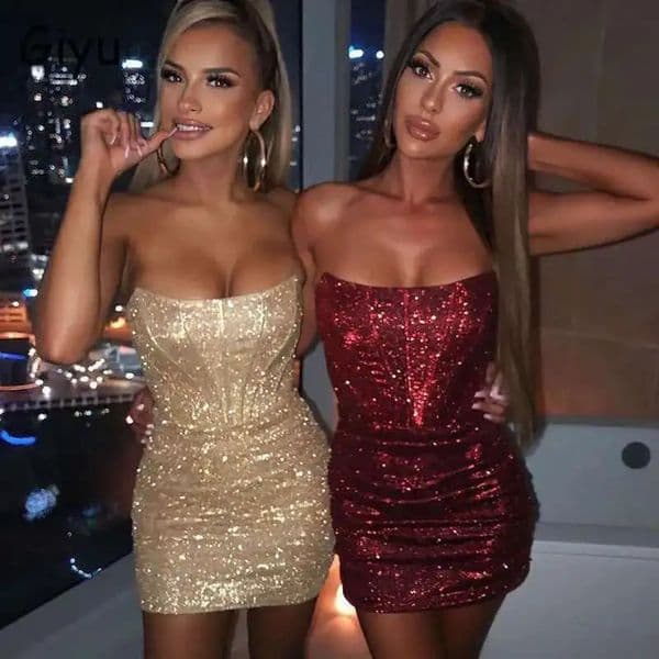 Giyu Night Club Party Woman Dress Sexy Bodycon Glitter Strapless Mini Short Prom Robe Summer Elegant Ruched Black Vestidos 250517