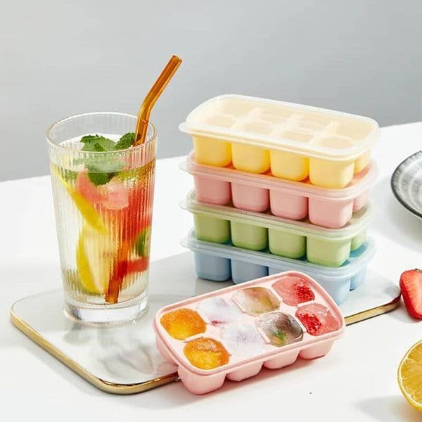 Grids 1Pc 8 Silicone Tray With Lid Reusable Mold Kitchen Bar Tools Square Ice Cube Mould For Whisky Cold Drink