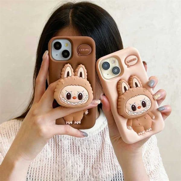 3D Lab Cute Case For iPhone 16 15 14 Plus 13 12 Pro Max 11 X Xs XR 6 6S 7 8 SE Kawaii Grip Speech Holder Cartoon Silicone Cover Z250521