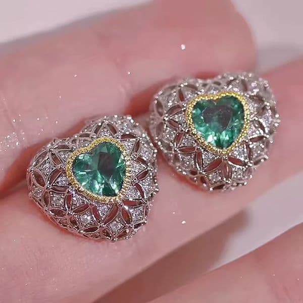 Hollow Love Heart Cubic Zircon Stud Earrings Jewelry Gift for Women's Weddings Party Fashion Jewelry Gift for Wife Girlfriend Mother Birthday Anniversary