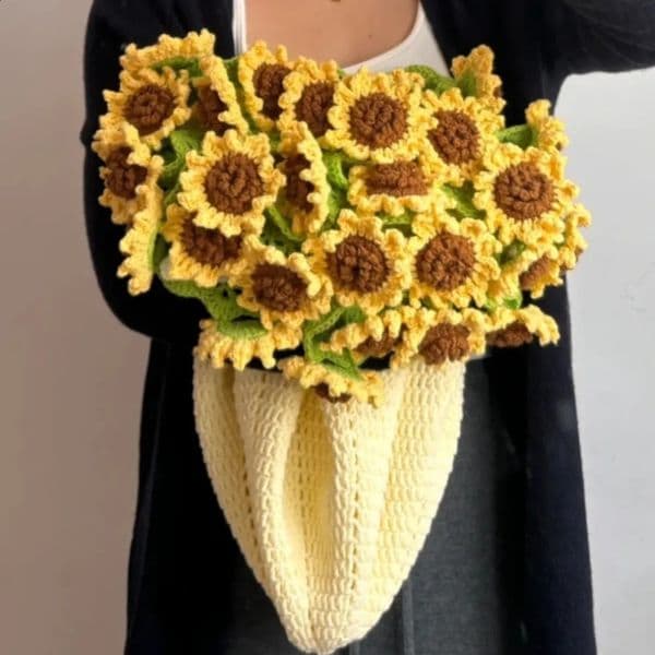 Creative 60cm Flower Bouquet Blanket Finished Product Crocheted Sunflower Lily of The Valley Blankets Gifts 250521
