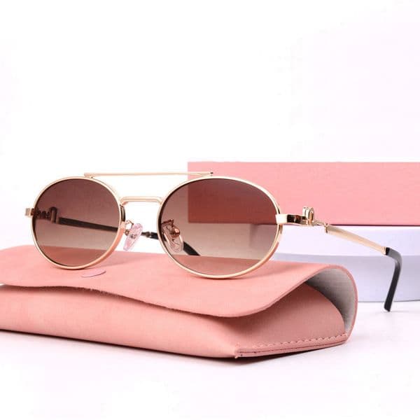 87656Luxury for women Classic Metal Alphabet Design Sunglasses Oval Frame Outdoor Travel Sun Protection Eyewear