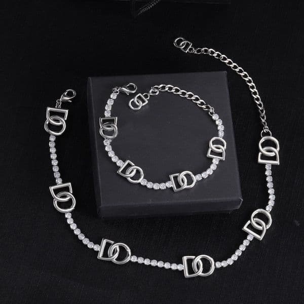 2025 bestseller luxury designer jewelry set, crystal letter necklace and bracelet, essential items for fashionable girls, easily matched with any clothing or gift