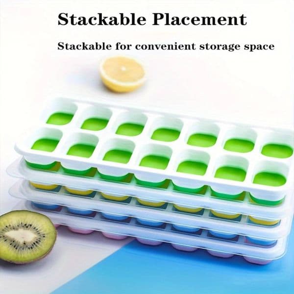 Silicone Tray Lid - 14-Cavity Square Mold for Easy Release of Cubes, Stackable Ice Cube Molds & Trays with Sea