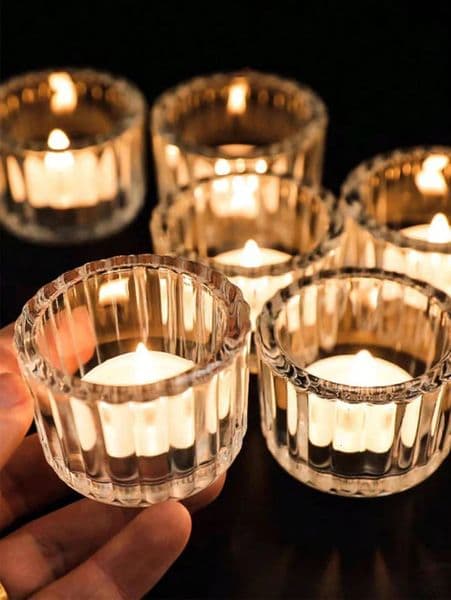 2 Pcs Glass Tealight Candle Holder Small Clear Mini Candlestick Table Centerpiece Home Decorations for Wedding Festival Birthday 250519