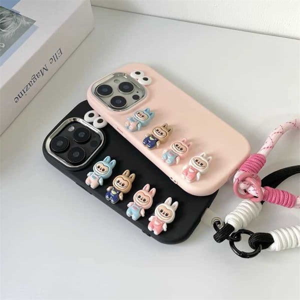 3D Labubu Cartoon Phone Case For Galaxy A71 A51 A31 A21S A11 A12 A22 A32 A52S With Wrist Strap Big Eyes Soft Cover Z250521
