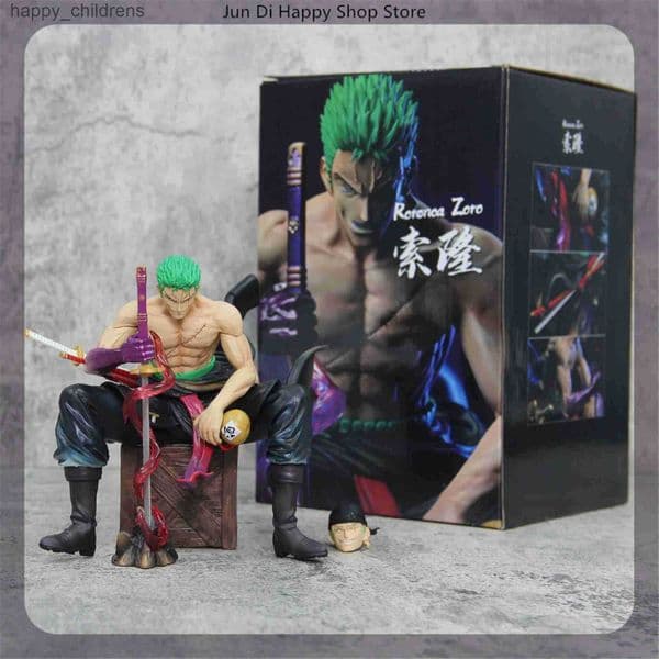 15cm ONE piece Roronoa Zoro sitting position Anime Figure Model Statue Boys Collection Desktop Doll Decoration Ornament Toy Gift U250521