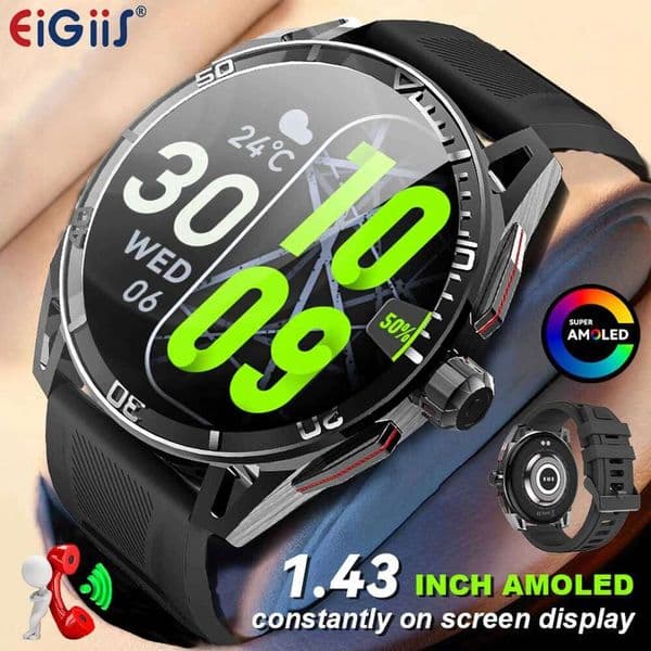 EIGIIS Military Smart for Men AMOLED Always IP68 Waterproof Fiess Watch with Heart Rate Sleep Tracker Bluetooth calling