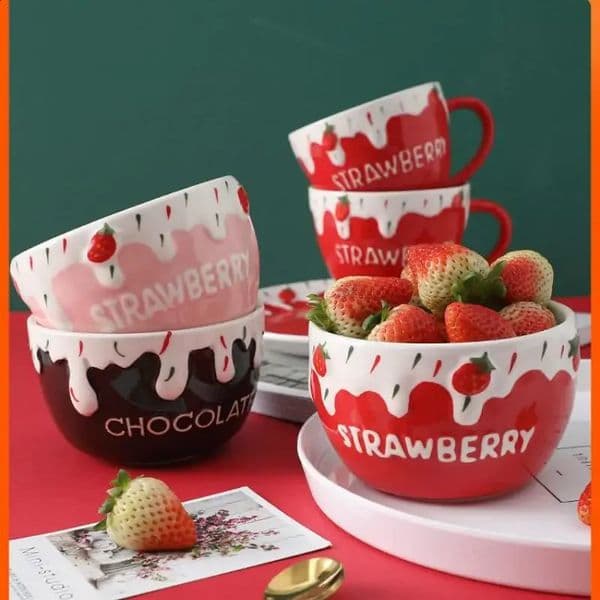 Ceramic tableware salad bowl cute strawberry yogurt dessert fruit Christmas cake home ceramic 250521