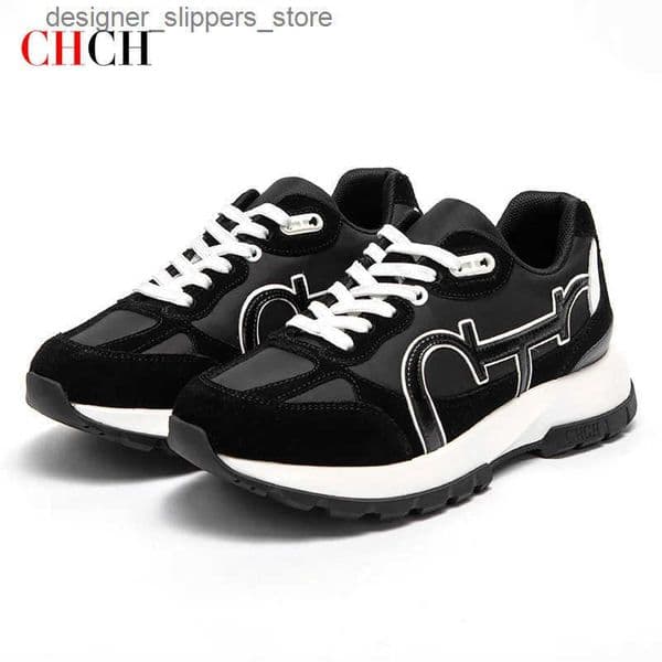 CHCH Womens Tennis Shoes New Cowhide Leather Splicing Flat Shoes Ergonomic Design Bone Correction Student Sports Shoes Q250522