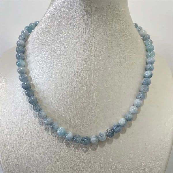 8MM Aquamarine Jade Necklace Blue Natural Stone Beads Jewelry Health Care Gemstone Protection Choker Healing Yoga Simple Female 250522