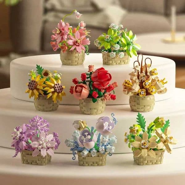 DIY MOC Potted Rose Sunflower Plants Succulents Bonsai Tree Gardens Romantic Building Blocks Model Bricks Kid Sets Kits Toy Girl W250522