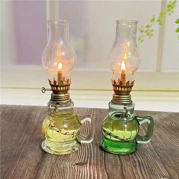1Pcs Mini Chamber Desktop Glass Oil Fire Fly Decorative Birthday Lamp holder With Lampshade Lighting Kerosene Lantern Candle 250519