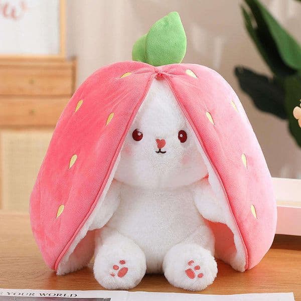 DHGadget 2-in-1 Reversible Bunny Strawberry Carrot Pillow Cute Long Ear Plush Toy Doll for Kids u0026 Home DecorL260420