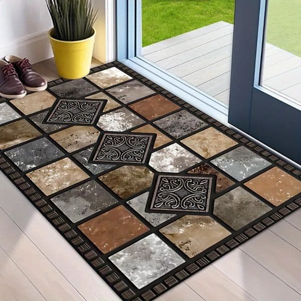 Flannel Door Mat Welcome Red Stone and Tile n Suitable for Home Garden Living Space Entrance Rugs 60x90cm 250521