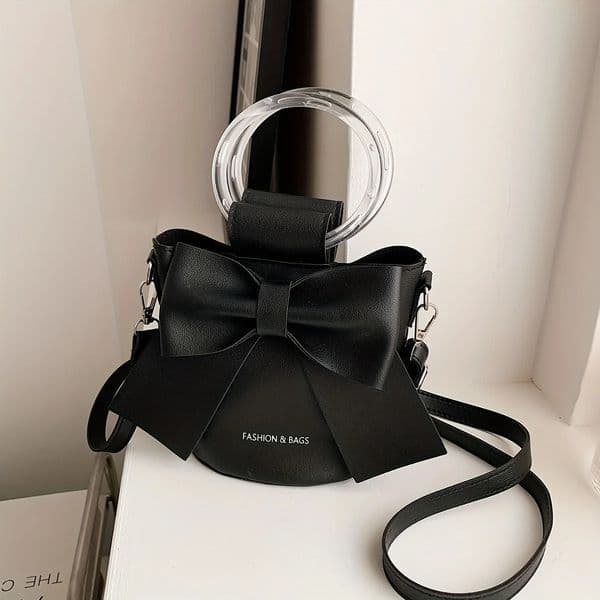 Stylish Womens Bucket Bag with Detachable Strap and Elegant Bow Accent Casual Shoulder Crossbody Summer Handbag Purse 250522