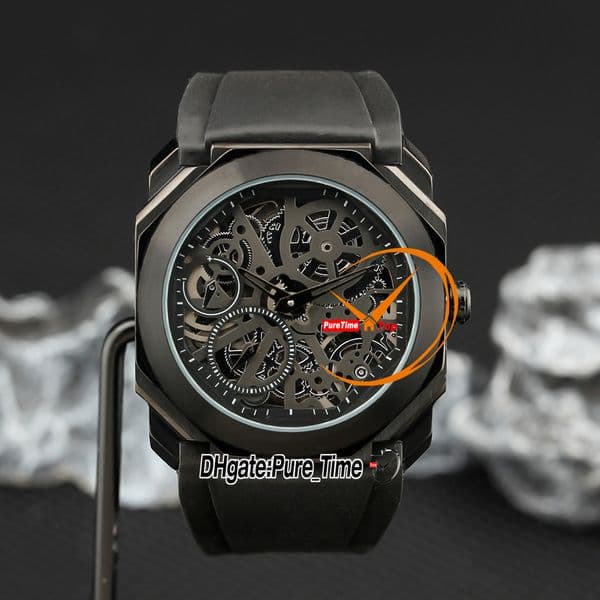 40mm OCTO Finissimo 103126 102714 Automatic Mens Watch Skeleton Dial PVD Black Steel Case Black Rubber Strap Gents New Watches PTBV PureTime Z04C